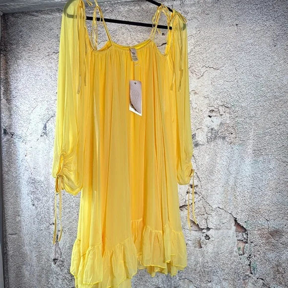 HAH hot as hell dress size xs/s Elegant Yellow Off-Shoulder Dress  C2 - Picture 2 of 8